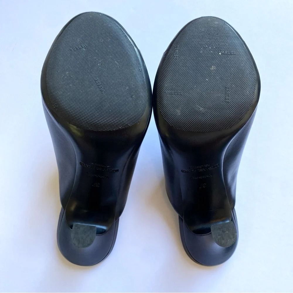 MICHAEL KORS COLLECTION BLACK LEATHER TINA RUNWAY SLIDE HEEL MULES - Picture 8 of 11